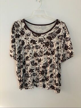 Karen Scott Cream Scoop Neck Top with Brown Floral Print